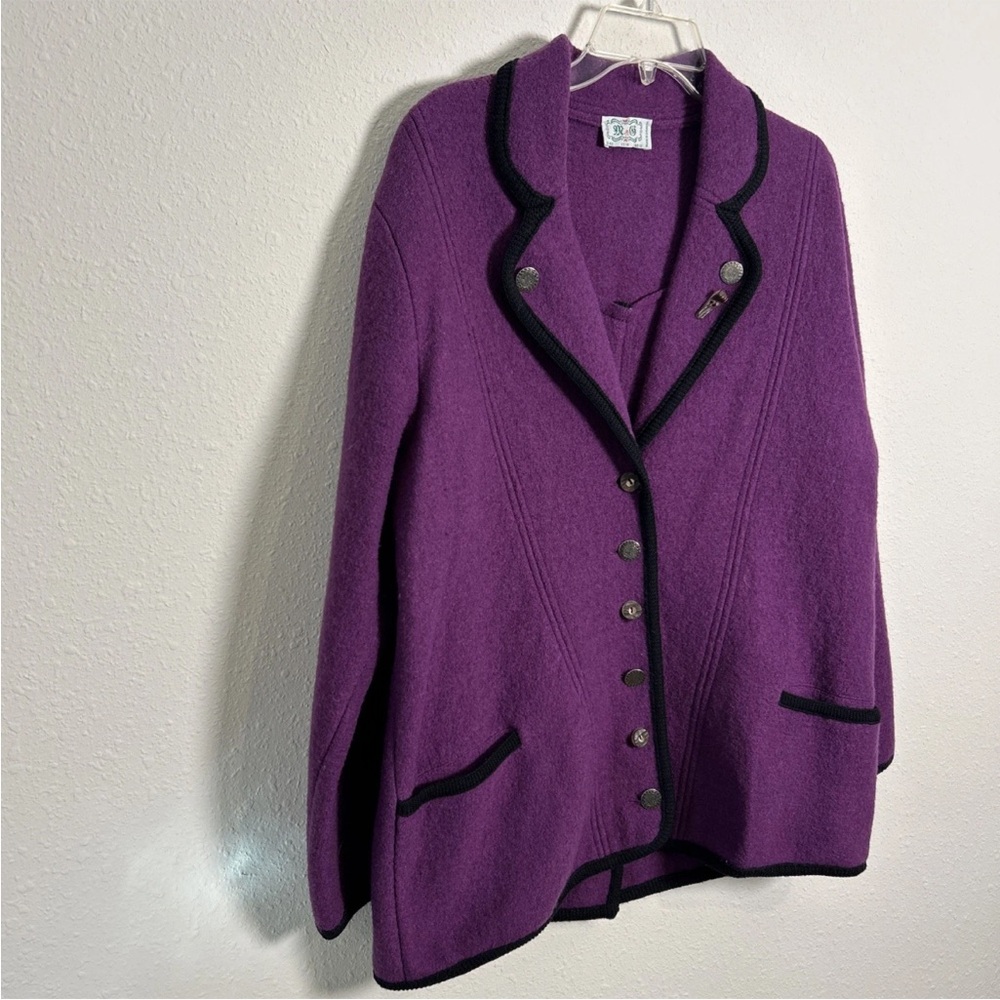 Vintage 100% Pure Wool Cardigan Made In Germany Women’s Size 14 Purple M & O - Picture 6 of 13